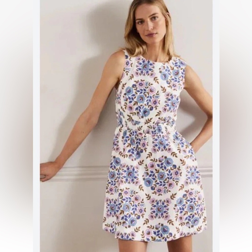 Boden Multi, Wildflower Prairie Smocked Waist Mini Dress size 12R NWT
